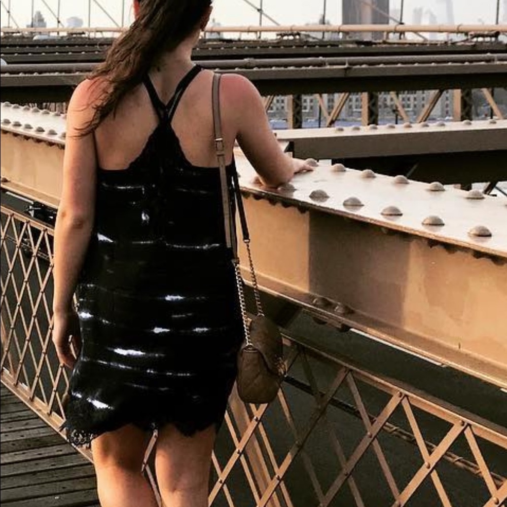 American eagle blue and white satin slip dress